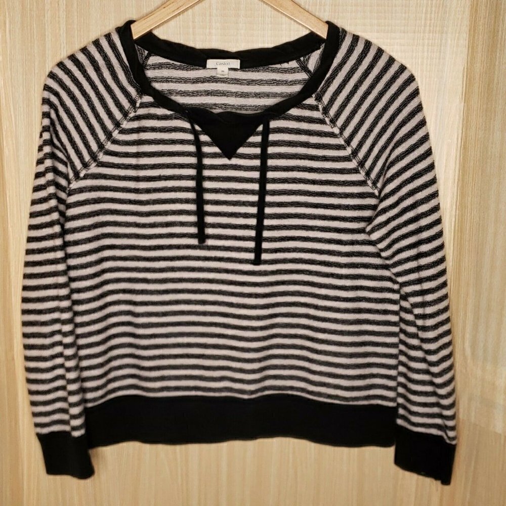 Caslon Womens Grey Striped Terrycloth Feel Lightweight Sweatshirt Medium